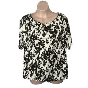 Nina Leonard Cowl Neck Shirt Blouse ~ Sz XL ~ Brown & Cream ~ 3/4 Sleeve